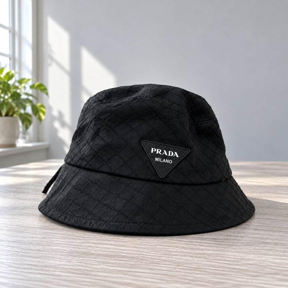 Prada Black Diamond-Texture Bucket Hat